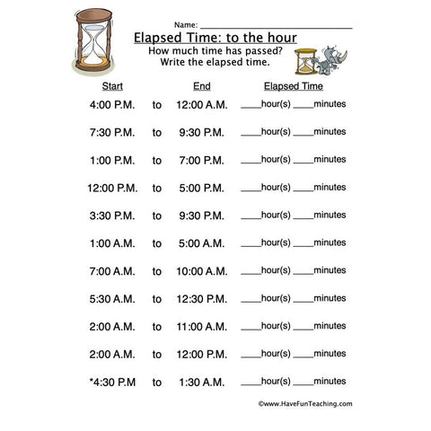 Elapsed Time Hour Worksheet
