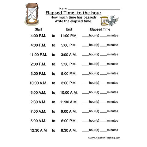 Elapsed Time Hour Worksheet 2