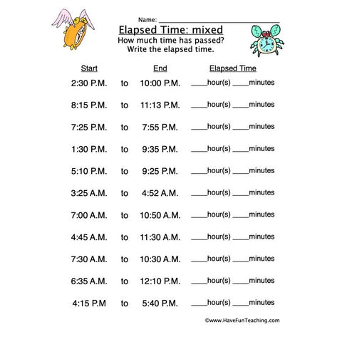 Elapsed Time Mixed Worksheet