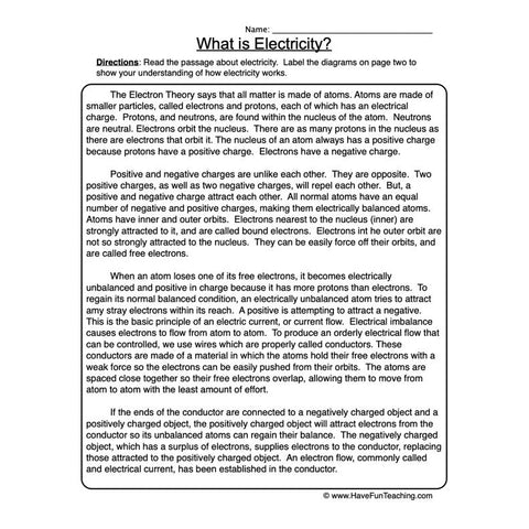 Electricity Page Worksheet