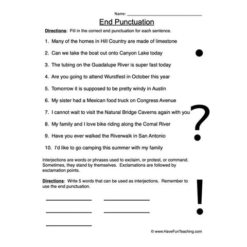 End Punctuation Worksheet 2