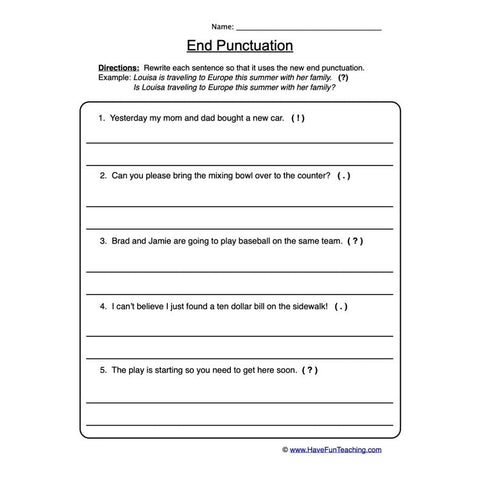 End Punctuation Worksheet 3