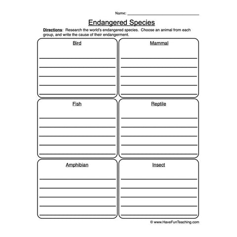 Endangered Species Worksheet 2