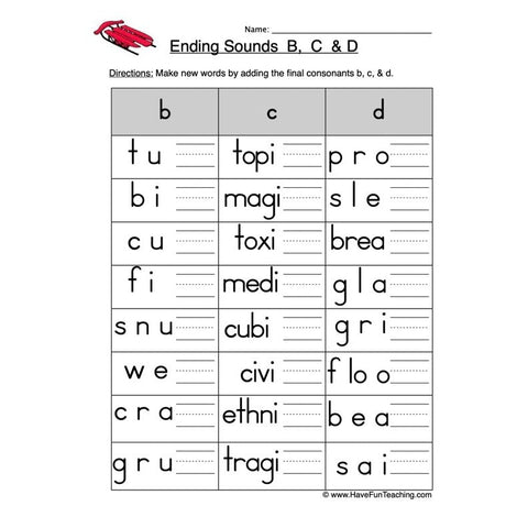 Ending B C D Worksheet 2