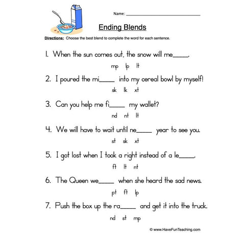 Ending Blends Worksheet 2