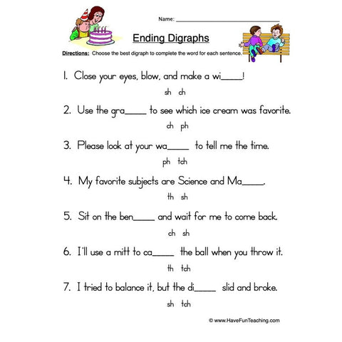 Ending Digraphs Worksheet 2