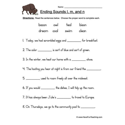 Ending L M N Worksheet