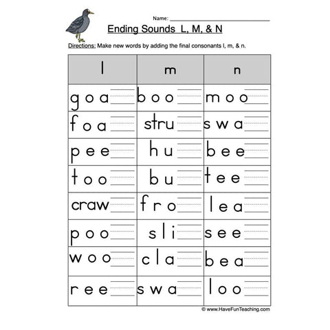 Ending L M N Worksheet 2