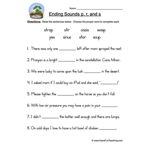 Ending P R S Worksheet