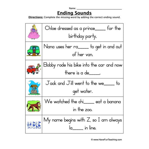 Ending Sounds Worksheet 2