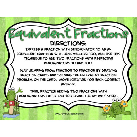 Equivalent Fractions 10 100 Denominators Game