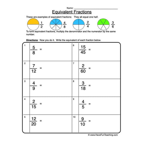 Equivalent Fractions Worksheet