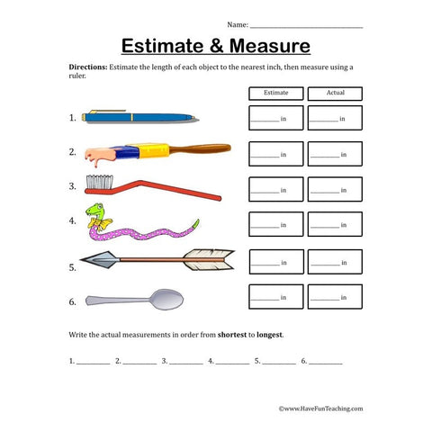 Estimate Measure Worksheet