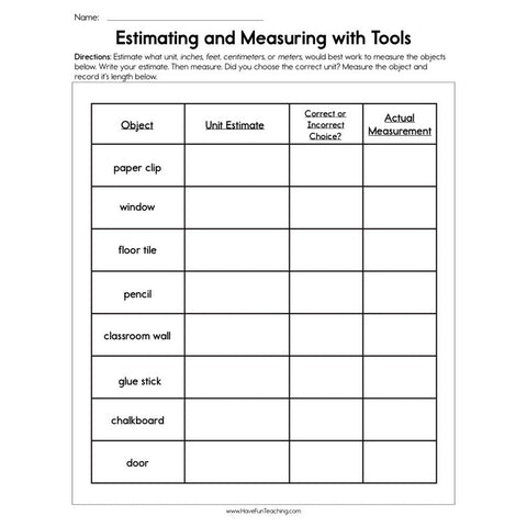 Estimating and Measuring with Tools Worksheet