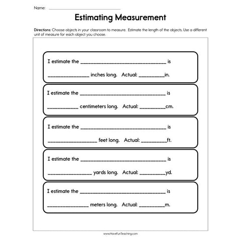 Estimating Measurement Worksheet