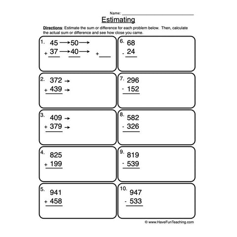 Estimation Worksheet