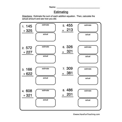 Estimation 1 Worksheet