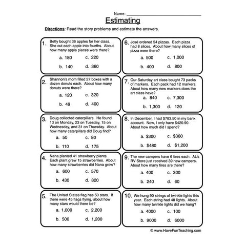Estimation Worksheet 3