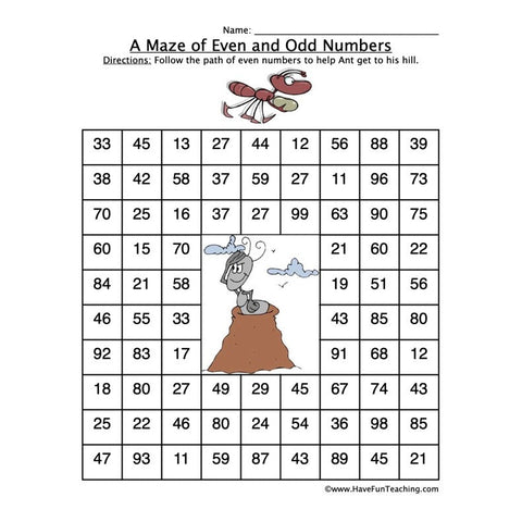 Even Number Maze Worksheet