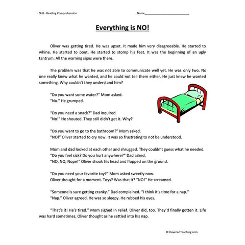 Everything Is No Reading Comprehension Worksheet