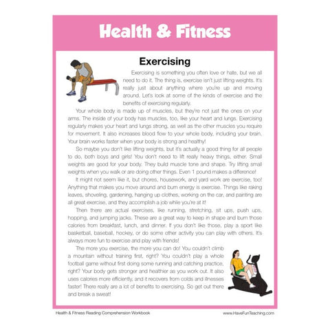 Exercising Health and Fitness Reading Comprehension Worksheet