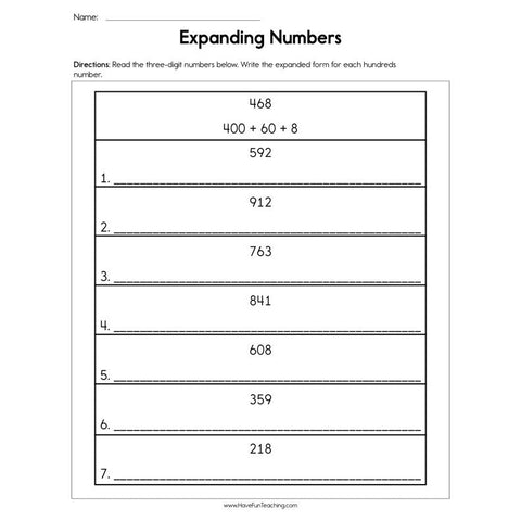 Expanding Numbers Worksheet