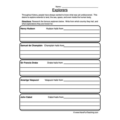 Explorers Worksheet 2