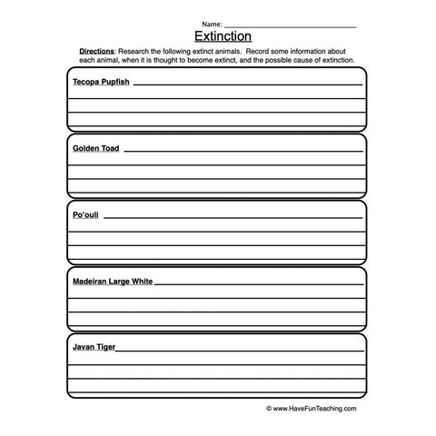 Extinction Worksheet