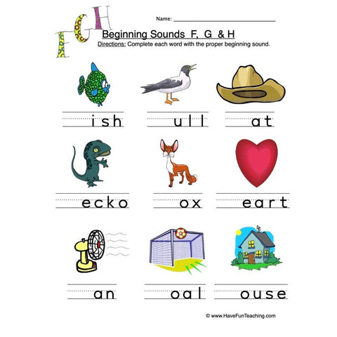 F G H Beginning Worksheet