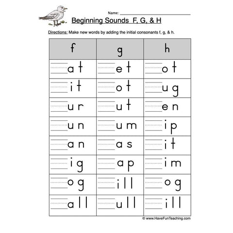 F G H Beginning Worksheet 2