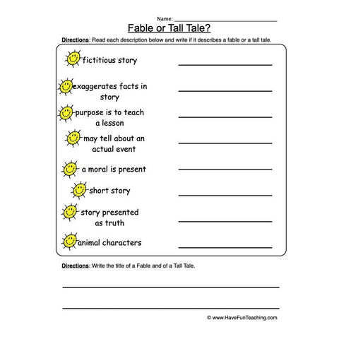 Fables Tall Tales Worksheet