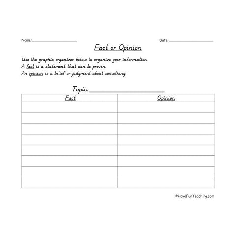 Fact and Opinion Lines Landscape Graphic Organizer 2