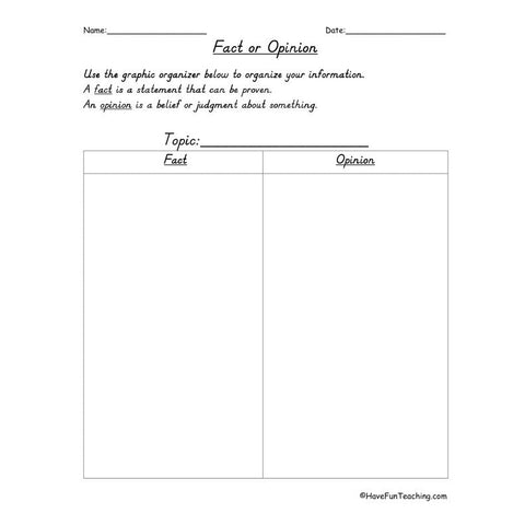Fact and Opinion Graphic Organizer 2