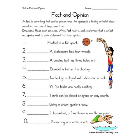 Fact and Opinion Worksheet