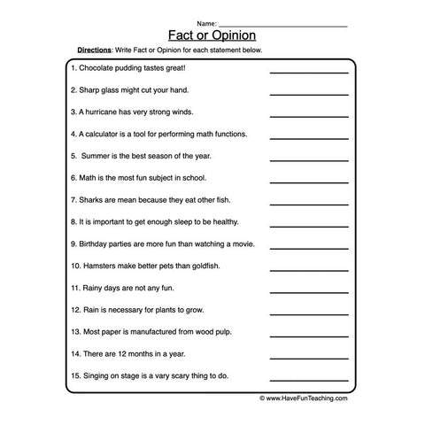Fact Opinion Worksheet