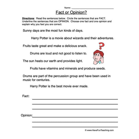 Fact Opinion Worksheet 3