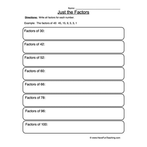 Factors Worksheet