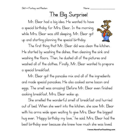 Fantasy and Realism Worksheet