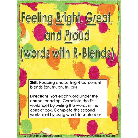 Feeling Bright Great and Proud R Consonant Blends Game