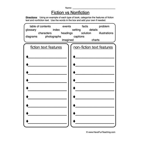 Fiction Nonfiction Worksheet
