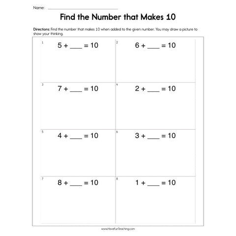 Find the Number That Makes 10 Worksheet