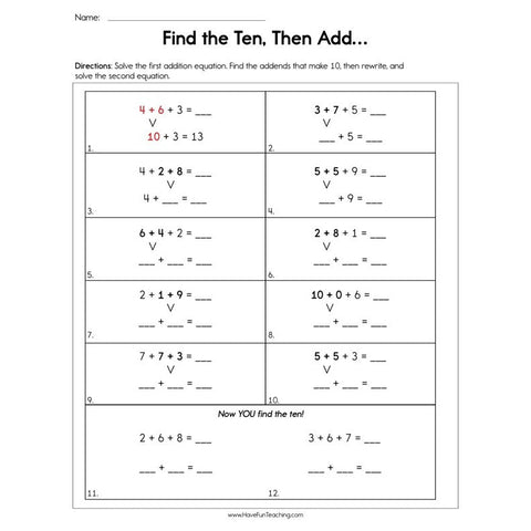 Find the Ten Then Add Worksheet