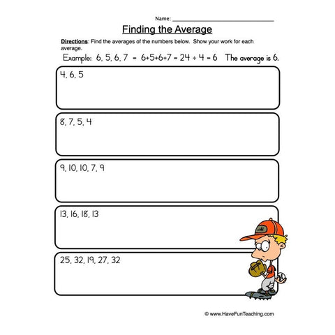Finding Average Worksheet