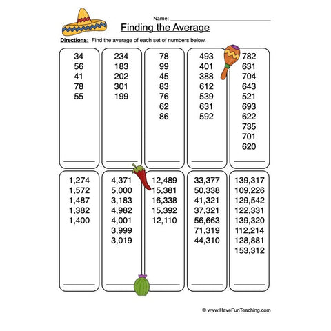 Finding Average Worksheet 2