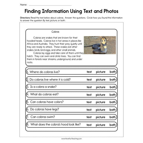 Finding Information Using Text and Photos Worksheet