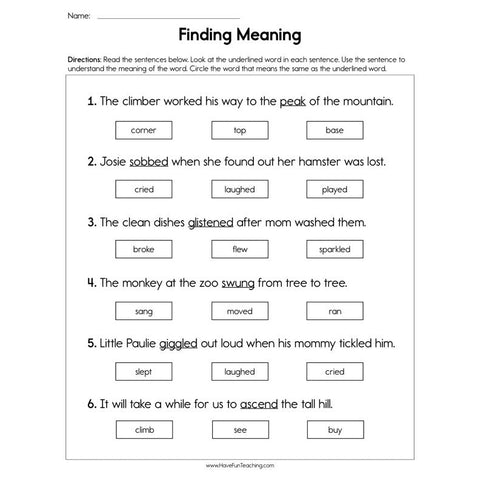 Finding Meaning Worksheet