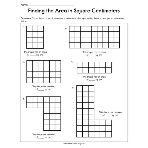 Finding the Area in Square Centimeters Worksheet