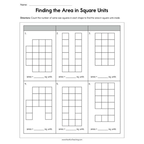 Finding the Area in Square Units Worksheet