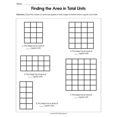 Finding the Area in Total Units Worksheets Worksheet