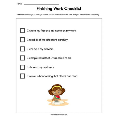Finishes Work Checklist Worksheet